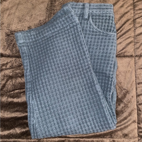 Soluna Collective Blue Wide Leg Spruce Green Waffle Pants Size 10 - Picture 11 of 16